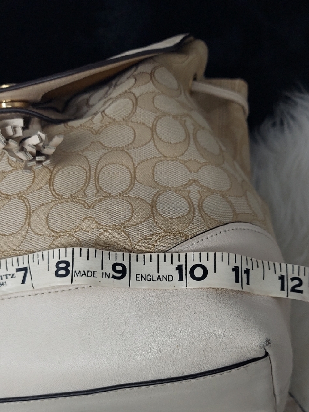 Coach Two-Tone Beige Signature Elle Canvas Backpack with Leather Flap - Picture 6 of 7
